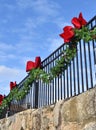 Pine Bough and Red Bows on Wrought Iron Fence 3