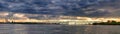 Long bridge over the river - view from water - Giurgiu - Ruse Friendship bridge over Danube river