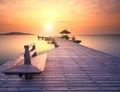 The long bridge over the sea with a beautiful sunrise, Rayong, T Royalty Free Stock Photo