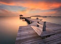 The long bridge over the sea with a beautiful sunrise, Rayong, T Royalty Free Stock Photo