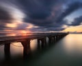 The long bridge over the sea with a beautiful sunrise, Rayong, T Royalty Free Stock Photo