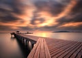 The long bridge over the sea with a beautiful sunrise, Rayong, T Royalty Free Stock Photo