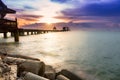 The long bridge over the sea with a beautiful sunrise. Royalty Free Stock Photo