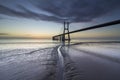 Long bridge over tagus river in Lisbon at dawn Royalty Free Stock Photo
