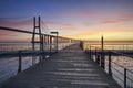 Long bridge over tagus river in Lisbon before sunrise Royalty Free Stock Photo