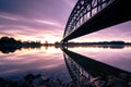 Long bridge at sunset in the Netherlands Royalty Free Stock Photo