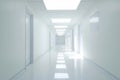 Long bright corridor in scientific laboratory building. Clean white hallway. Generative AI Royalty Free Stock Photo