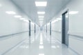 Long bright corridor in scientific laboratory building. Clean white hallway. Generative AI Royalty Free Stock Photo