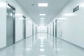 Long bright corridor in scientific laboratory building. Clean white hallway. Generative AI Royalty Free Stock Photo