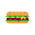 Long Cheeseburger flat icon, vector sign, colorful pictogram isolated on white. Royalty Free Stock Photo