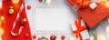 Long Christmas banner with decoration, gift boxes and toys