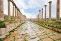 Long colonnaded street in antique town Jerash Royalty Free Stock Photo