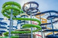 Colorful water slides in aquapark Royalty Free Stock Photo