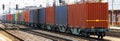 Long container cargo train panorama