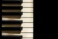Long contrasted piano in black background
