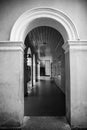 Long corridor of arches entrance to the ancient building