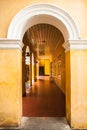 Long corridor of arches entrance to the ancient building