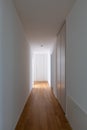 Long corridor with parquet and liht in the end