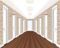 Long corridor with rows of closed doors. Concept of infinite opportunities for success and toughness of choice. 3d