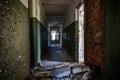 Long corridor of ruined abandoned house