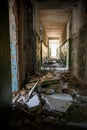 Long corridor of ruined abandoned house