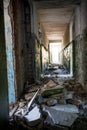 Long corridor of ruined abandoned house