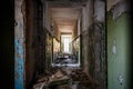 Long corridor of ruined abandoned house