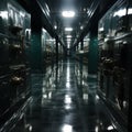 Dark Hallway of Bank Safety Deposit Boxes Royalty Free Stock Photo