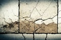 Long crack on the grey grunge cement wall. Abstract damaged wall texture with traces of destruction from old age and Royalty Free Stock Photo