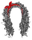 Long curly hairs gray colors.beauty fashion style.wig .red bow Royalty Free Stock Photo