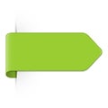 Long curved green bookmark arrow with shadow and copy space isolated on a white background.