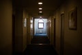 A long dark corridor in the hotel. Royalty Free Stock Photo