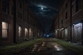 Long Dark Gritty Alley Between Two Old Derelict Buildings