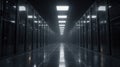 Dark Server Room with Rows of Server Cabinets. Royalty Free Stock Photo