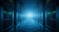 Futuristic Server Room with Rows of Racks and Blue Lighting data center Royalty Free Stock Photo