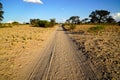 Long dirt road in the open Savannah, Africa