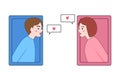 Long distance relationship and dating online. woman and man talking through cellphone. Couple illustration Royalty Free Stock Photo