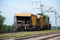 Long-distance train with wagons for transportation of goods over long distances