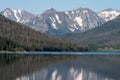 Mid Summer view of the Never Summer Mountain Range with a reflected view of the mountains. Royalty Free Stock Photo