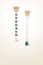 Long earrings with green stones and pearls