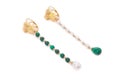 Long earrings with green stones and pearls