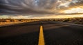 Desert Highway Stretching Towards a Dramatic Sunset with Stormy Clouds road Royalty Free Stock Photo
