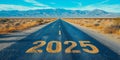 Empty Asphalt Road with \'2025\' and Forward Arrow â Symbolizing New Beginnings Royalty Free Stock Photo