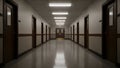 Long Empty Institutional Corridor with Fluorescent Lights Royalty Free Stock Photo