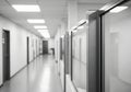 Long empty modern office corridor with glass partition monochrome Royalty Free Stock Photo
