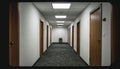 Long Empty Office Corridor With Dim Fluorescent Lights Royalty Free Stock Photo