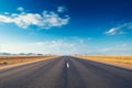 Long empty road with blue sky and clouds above. Generative AI Royalty Free Stock Photo