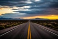 A long, empty Texas highway stretching through the desert with a dramatic sky overhead Royalty Free Stock Photo