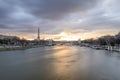 Long exposure of amazing sunset in Paris, with Seine river, Pont Alexandre III and Eiffel tower Royalty Free Stock Photo