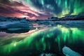 long exposure of aurora borealis reflecting on ice